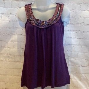 Bobeau Royal Purple/Plum Beaded Neck Tank Top